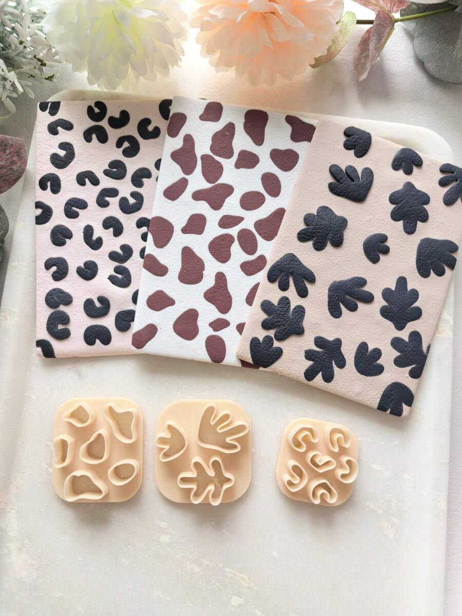 1/3 件迷你纹理粘土切割器,用于珠宝制作,豹纹耳环粘土切割器,牛和抽象珊瑚聚合物粘土切割器,用于饰品制作,珠宝粘土工具 - Clay Cutter - 查看 1