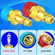 Adaptador de R1234yf a R134a, Kit de adaptador de 1234yf a 134a, Adaptadores de conversión de R1234yf a R134a, Adaptador de lado de alta/baja presión R134a convertido a R1234yf, Sistema de aire acondicionado de automóvil R1234yf Carga - Azul+Rojo - Ver 7