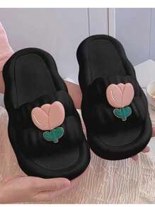 新款郁金香女士青少年拖鞋，夏季室内穿着的理想之选，舒适时尚，防滑设计，是学生和宿舍的理想选择。 - 黑色 - 查看 4