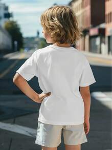 Modelos populares,Camiseta casual de cuello redondo estampada para niños, camiseta de manga corta de cuello redondo, nueva ropa de verano para niños, camiseta blanca de cuello redondo estampada de manga corta para niñas, adecuada para salidas de verano, camisetas de fiesta de festival, varios días festivos, ropa de niñas, ropa de niñas, conjunto de niños, agradecimiento, ropa navideña para niñas,Conjuntos casuales para niños y niñas - Blanco - Ver 2