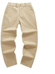 Relaxed Fit Straight Leg Pants For Men, 1-Pack | Breathable Business Casual & Everyday Trousers In Dark Gray/Black | Loose Fit Comfort For Office, Commute & Home - Màu Khaki - Xem 6