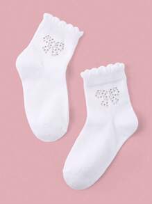 5双女童蕾丝边中筒袜，可爱蝴蝶结设计，时尚柔软透气，适合返校、日常穿着、假期和旅行。 - 彩色 - 查看 7