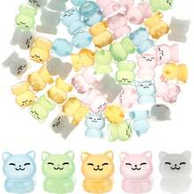 5/10pcs Glowing Micro Cat Statue Resin, Adorable Cat Figurines, Glow In The Dark, Mini Animal Sculptures, Home & Car Decor Accessories - Night Light - View 5