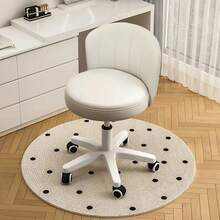 Small Desk Chair Round Rolling Chair With Back PU Leather Height Adjustable Swivel Vanity Work Computer Stool Chair For Home Office Bedroom - White - View 7