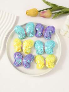 8Pcs/Set Of Girls' And Children's Solid Color Fabric Bow Double Layered Petal Sequin Hair Clips, Cute Princess Style Hair Accessories, Suitable For Children's Hair Accessories With Bangs And Curls For Daily Use