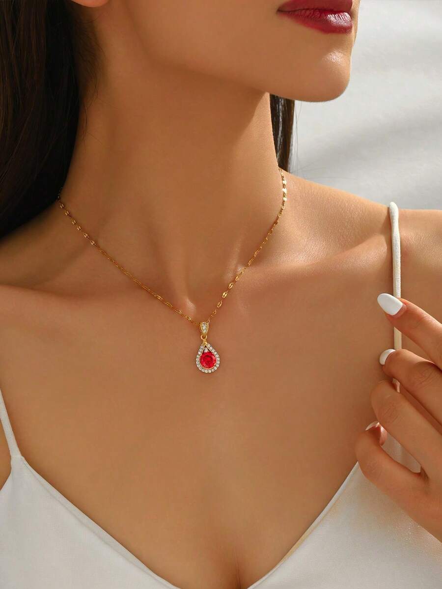 1 chiếc vòng cổ mặt dây chuyền hình ngôi sao Aurora bằng thép không gỉ, đính đá lấp lánh màu vàng 18K, mặt dây chuyền hình ngôi sao nhỏ và lớn, thích hợp làm quà tặng cho vợ, bạn bè nữ, hoặc quà cưới. - Dây chuyền zircon nhân tạo hình giọt nước - Xem 1