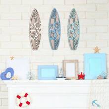 3 Pieces Hibiscus Surfboard Decor For Bedroom Wooden Beach Wall Decor Summer Wood Surfboard Wall Hanging Sign For Tropical Living Room Decoration Blue