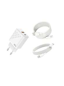 30W Dual-Port EU Charger, Complete With 30W C-To-Lightning Fast-Charging Cable And 60W USB-C Fast-Charging Cable (3.3 Ft / 1 M Data Cable). Compatible With IPhone 16/15/14/13/12/11 And Compatible With Samsung S25/S24/S23/S22 And More-Ideal For Home, Office, And Travel