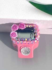 1pc Portable Rhinestone Flower Tally Counter, Manual Ring Mini Counter Without Battery, Finger Counter, Ring Button Counter, Suitable For Knitting Counting