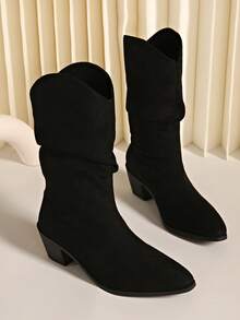 Women's Minimalist Western Style Suede Pointed Toe Slip-On Over-The-Knee Thigh High Sexy High Heel Boots