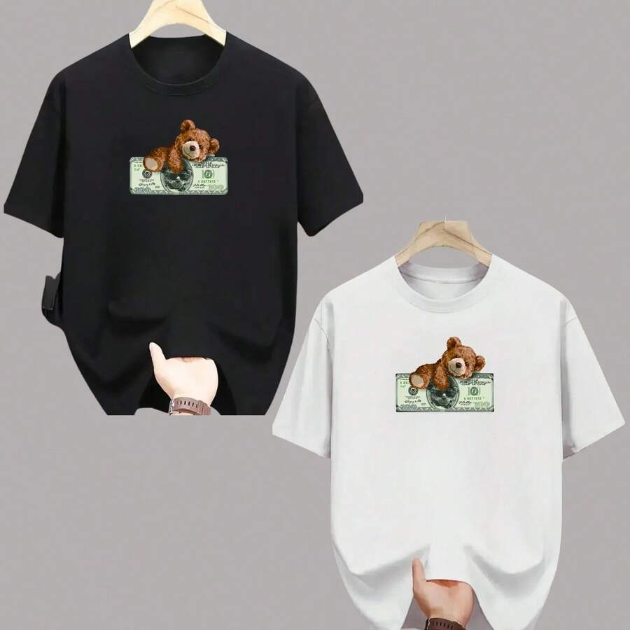 Kit 2 Camiseta Masculina Camisa Unissex Algodão Blusa Premium Lançamento Dia dos Pais - Preto e Branco - Visão 1