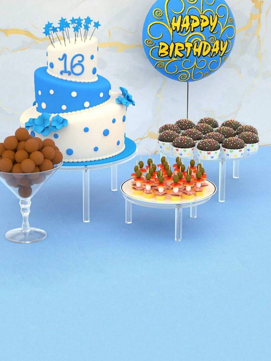 Acrylic Round Cake Stand, Dessert Display Rack For Birthday Party Wedding, Crystal Transparent Display Shelf - White - View 1