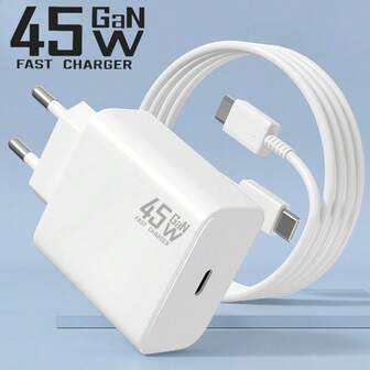 45W USB C Fast Charger For Galaxy S25/S25 Ultra/S24/S24 Ultra/S23/S23 Ultra/S22/S21/A55/A54/A15/A14, USB C Socket Charger With 1M USB C Fast Charging Cable,GaN Wall Fast Charging Charger
