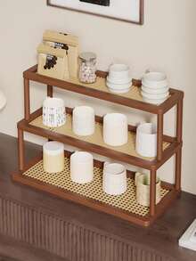 Estantería de 3 niveles de bambú, plástico y ratán para almacenamiento en la cocina, apta para guardar y organizar condimentos, aperitivos, tazas, libros y otros artículos, aplicable para la cocina, el estudio, la sala de estar, estantería independiente y estantería vertical - Marrón - Ver 2