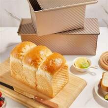 1Pc Carbon Steel Rectangular Toast Loaf Pan, Textured Non-Stick Easy Release Baking Mold Black Gold For Brunch Holiday Breakfast - Gold - View 7