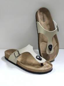 Fashionable Buckle Flat Soft Wood Sandals, Vacation Style Summer Beach Casual Non-Slip Slippers, Unisex