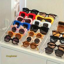 Estante de almacenamiento de gafas de varios niveles de acrílico - Estante de almacenamiento en niveles, adecuado para gafas de moda, gafas de sol y accesorios - Diseño minimalista, para uso doméstico y comercial, estante de exhibición de gafas, organizador de escritorio multifuncional, estantería de exhibición al por menor