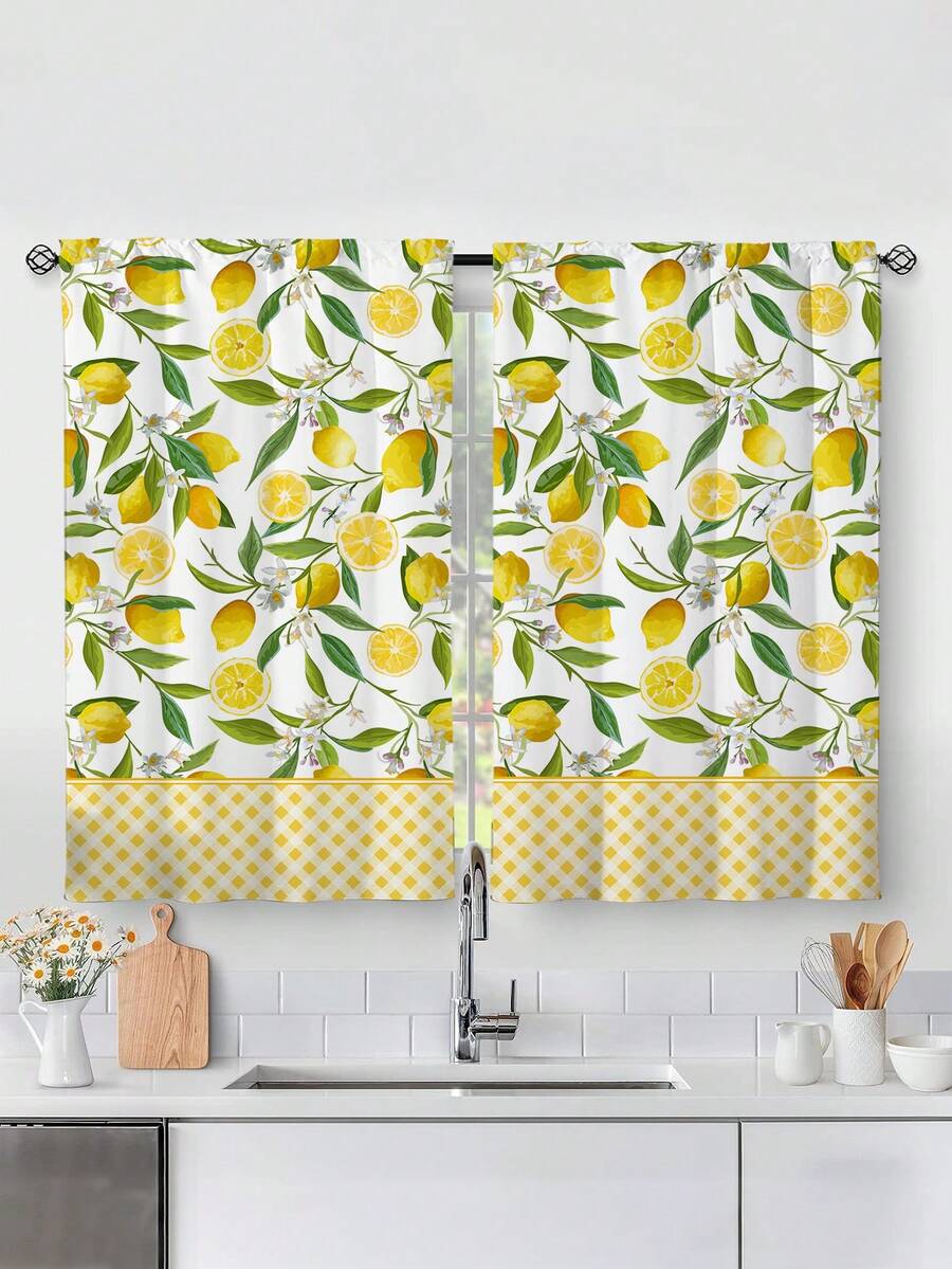 ستارة مطبوعة بالليمون الأصفر الطازج لنافذة المطبخ، بدون ثقوب، ستارة قصيرة، مناسبة للغرفة والمكتب والمطبخ وغرفة المعيشة والدراسة، ديكور المنزل
