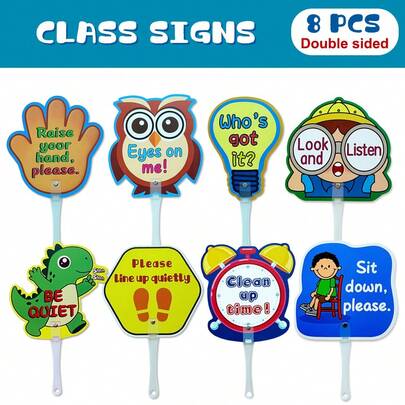 8pcs English Classroom Interactive Handheld Cards Classroom Management Teacher Instruction Cards Early Education Enlightenment Teaching Tools (Some May Be Random)