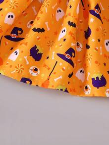 2 pezzi Set casual da ragazza per Ognissanti, composto da top a maniche lunghe in tinta unita abbinato a gonna salopette con stampa grafica casuale a tema Ognissanti, adatto per autunno/inverno - Multicolore - Visualizzare 7