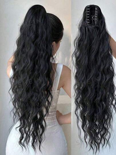 1pc/Set Fashion Claw Ponytail Hair Extensions, 26-28 Inch Long Water Wave Heat Resistant Synthetic Hair Pieces, Suitable For Women/Girls Party & Daily Use, Multiple Colors & Lengths Available For Mix And Match Hair Clips Winter Hair Accessories Elegant Claw Clip