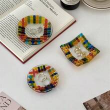 1 قطعة صينية مجوهرات من الزجاج الفسيفسائي، صحن زخرفي للأشياء الصغيرة، صينية لحفظ الخواتم، صينية عرض مجوهرات أنيقة لمنضدة الزينة أو ديكور المدخل