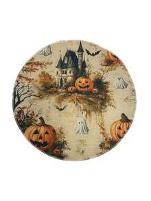 1PC Halloween Table Mats - Spooky Jack-O-Lantern, Ghosts, Bats, Spider Web Designs - Black & Orange Party Decorations - Durable Polyester Round Placemats For Dining, Kitchen, Halloween Party Decor - Easy-Clean Halloween Party Supplies, Halloween Accessories, Festive Dining Setup, Bat And Spider Web Design, Longlasting Decorations, Holiday Shoppers