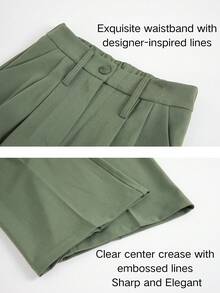 Women's Petite/Regular/Tall 3 Lengths Wrinkle-Free Flowy Office Dress Pants Slacks Breathable Workout Casual Wide Leg Stretchy High Waist Business Trousers - 軍綠色 - 查看 5