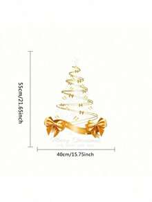 1pc/2pcs Golden Christmas Tree With Large Bow Printed Electrostatic Sticker 2026 Christmas Decoration Sticker For Bedroom Living Room Window Decoration Removable And Sticker Home Decor Christmas Decorations Room Decor