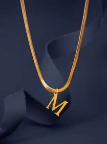 1pc European & American Fashion 26 Letter Pendant Blade Chain Necklace, 18K Gold Plated Stainless Steel, Non-Fading, Suitable For Women Everyday & Holiday Wear