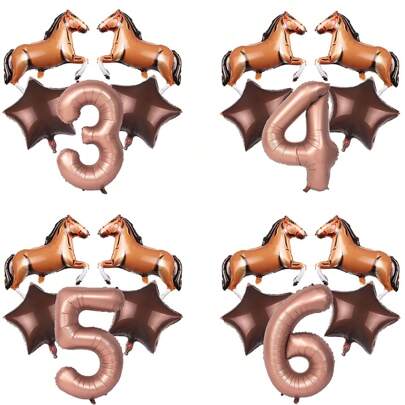 Horse Balloon Set, 30 Inch Horse Shaped Balloons, 32 Inch Number Balloon, Star Balloon, Racing Horse Themed Birthday Party Decorations