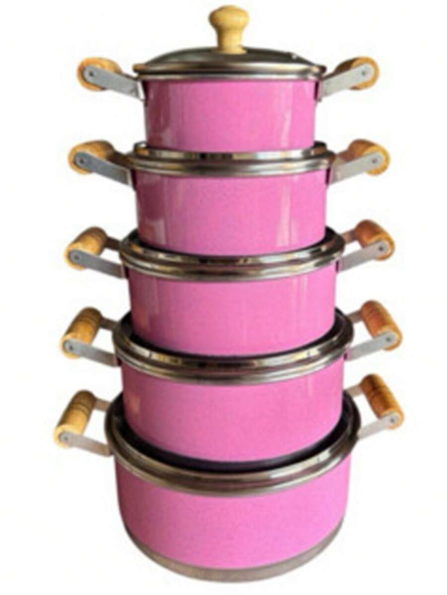 Jogo De Panela Rosa Caçarola Aluminio Leve Reforçado Com Tampa De Vidro 14 a 22cm Premium - Rosa chiclete - Visão 1