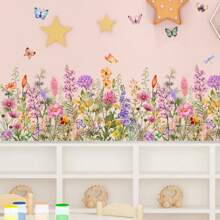 1pc Colorful Flower And Sunflower Butterflies Wall Sticker, Suitable For Bedroom, Living Room, Study Room Home Decoration, PVC Self-Adhesive Removable Cartoon Sticker, Home Decoration, Room Wall Decoration Room Decor Wall Stickers Stickers