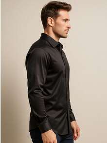 Men's Long Sleeve Dress Shirt Office Casual Good Quality Slim Fit With Spandex Day - màu đen - Xem 3