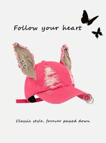 1pc Women's New Y2K Distressed Rabbit Ear Hole Baseball Cap, Personalized Street Hip Hop Snapback Hat, Exclusive For Halloween - Bunny Hat - View 11