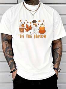 100% Cotton Tis The Season German Shorthaired Pointer Dog Fall Pumpkin T-Shirt Summer Men's Short-Sleeved Shirt