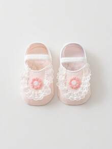 1 Pair Breathable Thin Baby Boat Socks, Floral Lace Design, For Toddlers 0-1 Years Old, Summer