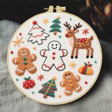1 件刺绣套件，20x20cm/7.9x7.9 英寸，圣诞主题，手工 DIY 刺绣套件，适合成人和初学者，包括用户手册、印花布、刺绣框架、针线