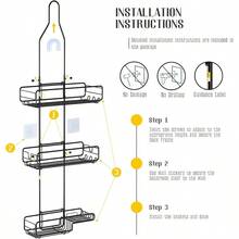 Shower Caddy Hanging Bathroom Organizer: Over Head Adjustable Rack For Tall Showerhead Extra Large Storage Shelf For Big Shampoo Bottles With Soap Holdergift - Black - View 6