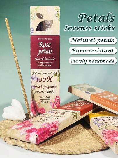 6 piezas, Varitas de incienso con pétalos, Pétalos naturales, Varitas aromáticas, Puro natural, Aromática de madera de agar, Quema de larga duración, Incienso para el hogar, Interior, Purificación del aire, Salón budista, Yoga, Spa, Meditación, Estudio