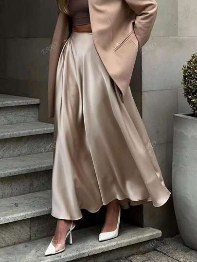 1pc Women's Satin Skirt, Fashionable, High-End Versatile And Elegant
