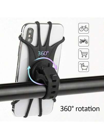 1pc Quickly Installed Silicone Bicycle Phone Holder, 360° Rotatable Anti-Drop Bracket, Multifunctional Outdoor Cycling Navigation Accessory, Can Be Fixed On Bicycle, Mountain Bike, Shopping Cart, Motorcycle, Stroller, Etc.