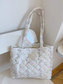 1 PC Printed Floral Patchwork Women Elegant Casual Quilted Shoulder Tote Bag Portable Large Capacity Shopping Bag Mommy Bag, For Office Commuting Travel And Vacation Essentials Cosmetics Makeup Toiletry Storage Bag, For Mobile Phone, Wallet, Sanitary Napkins, Keys, Laptop Computer, Wired Earphones, Earpods, Headphones, Charger, Lipsticks, Perfume, Skin Care And Beauty Products, Friend Gift Holiday Gift, Gifts For Women, Christmas Gifts, Gift Ideas For Women