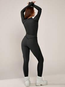 NcmRyu 1 Stück Damen Slim Fit nahtloser einfarbiger Stehkragen eng anliegender formender Outdoor Fitness Workout Running Yoga Jumpsuit Shapewear Bodysuit