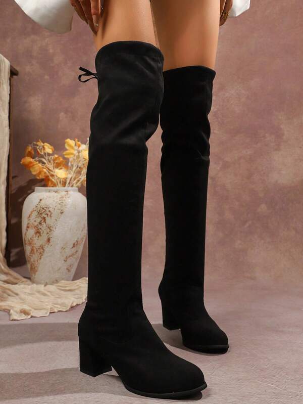 Neue Herbst/Winter Overknee-Stiefel mit hohem Absatz für Damen, Veloursleder, Slim Fit, runde Zehenform, Plateauabsatz, hoher Schaft, europäischer & amerikanischer Reitstiefel-Stil