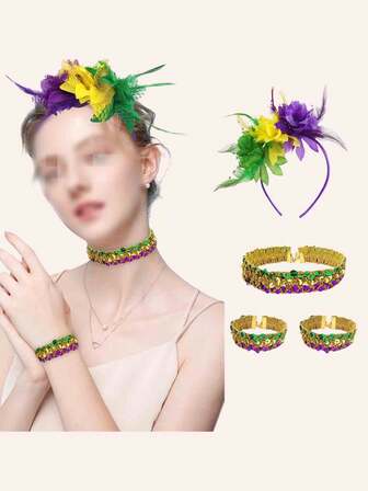 New Carnival Party Dance Props, Unique And Fashionable Makeup Party Masks, Bracelets, Collars, Feather And Flower Headbands, Party Performances