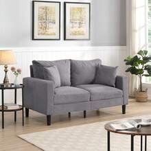 57 " High Resilience Loveseat Sofa, Wooden Frame 2 Seat Sofa, Comfy , Small Space Saving Modern Upholstered Sofa, Living Room Bedroom Apartment Small Space - 淺灰色 - 查看 3