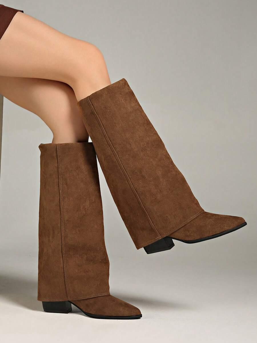 Fall/Winter 2025 Khaki Wide Leg Pants Tube Boots For Women, New 2024 Summer Pointed Toe Straight Tube High Boots, Western Cowboy Boots,Brown Boots - Brown - View 1