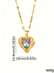 1 Piece Women's Stainless Steel Sea Theme Crystal Heart Shaped Pendant Necklace Holiday Gift - Vàng - Xem 4