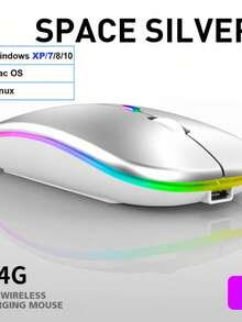Ratón inalámbrico con retroiluminación LED RGB, recargable por USB, silencioso y compatible con Bluetooth para gaming o PC - Negro - Ver 7